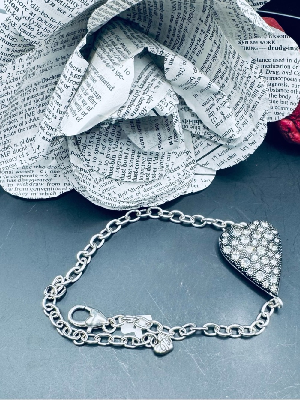 Brighton Glisten Heart Silver Tone Bracelet with Clear Crystal Accents